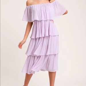 Lavender Off-the-Shoulder Ruffle Midi Dress